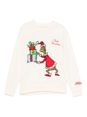 Maglione per bambino MC2 Saint Barth Kids bianco con ricamo Grinch sul davanti