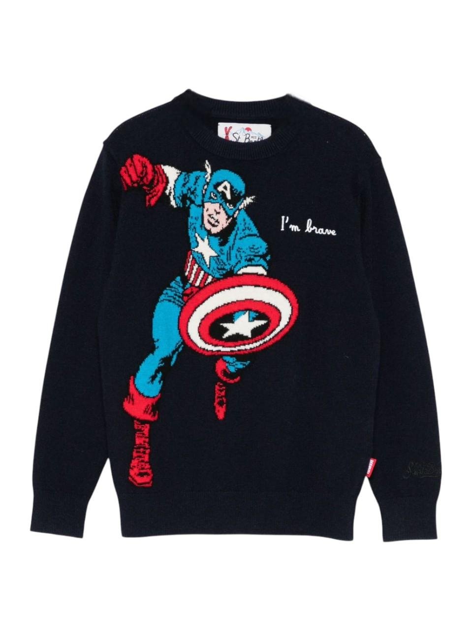 Maglione per bambino MC2 Saint Barth Kids blu con Captain America - Rubino Kids