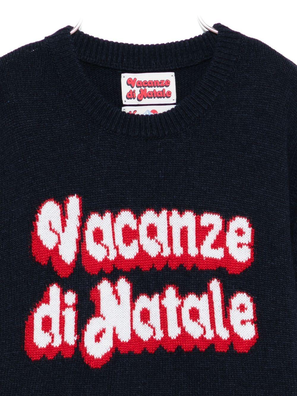 Maglione per bambino MC2 Saint Barth Kids blu con scritta "Vacanze di Natale" - Rubino Kids