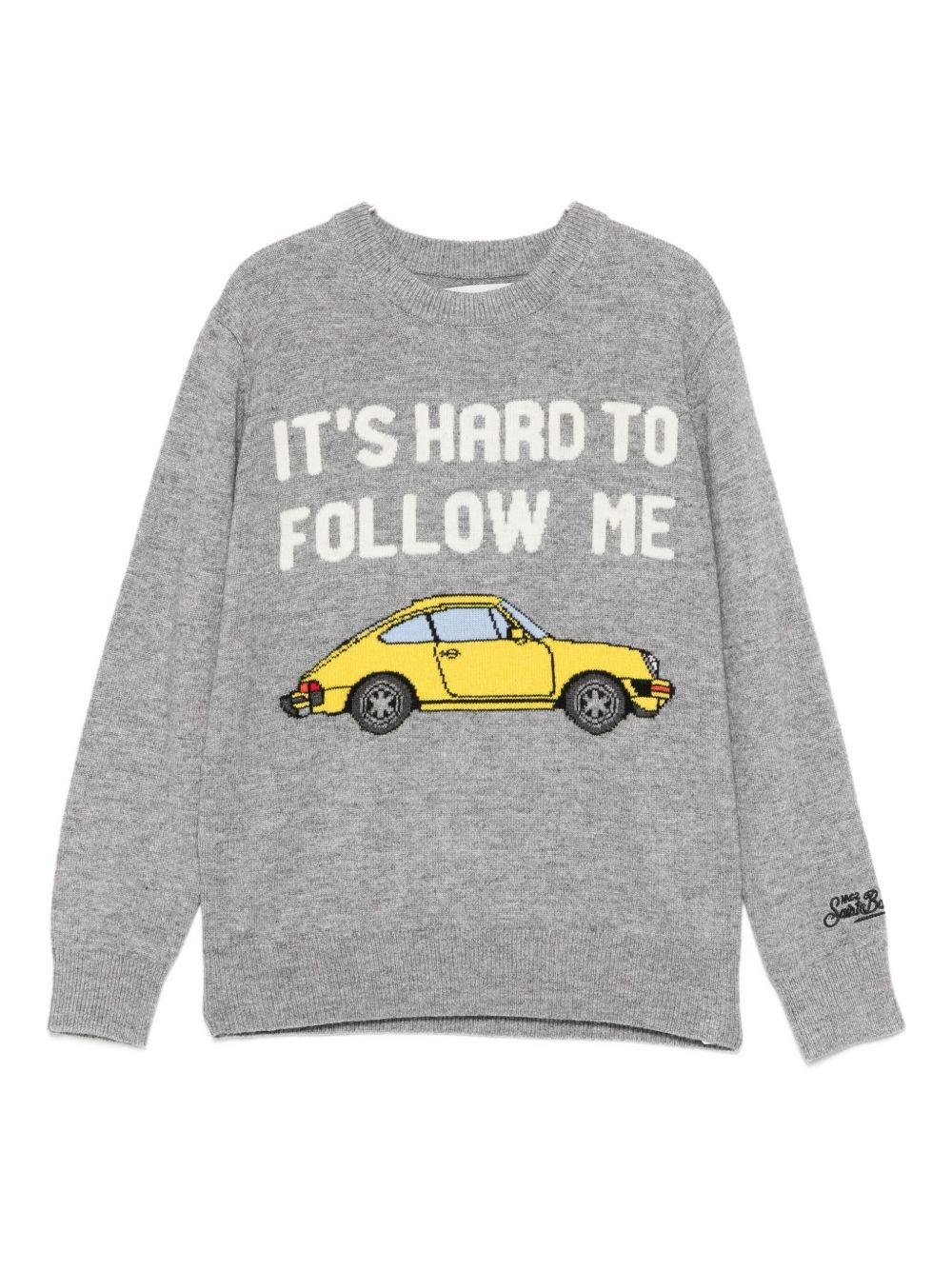 Maglione per bambino MC2 Saint Barth Kids grigio con scritta ricamata sul davanti "It's hard to follow me" - Rubino Kids