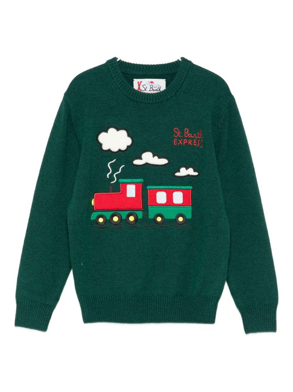 Maglione per bambino MC2 Saint Barth Kids verde con ricamo treno sul davanti - Rubino Kids