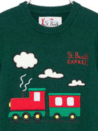 Maglione per bambino MC2 Saint Barth Kids verde con ricamo treno sul davanti - Rubino Kids