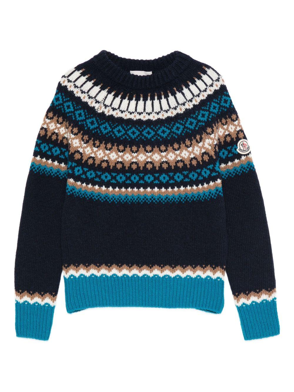 Maglione per bambino Moncler Enfant blu con motivo Fair Isle - Rubino Kids
