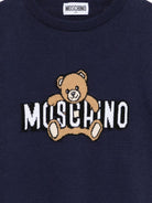 Maglione per bambino Moschino Kids bu con Teddy Bear ricamato sul davanti - Rubino Kids