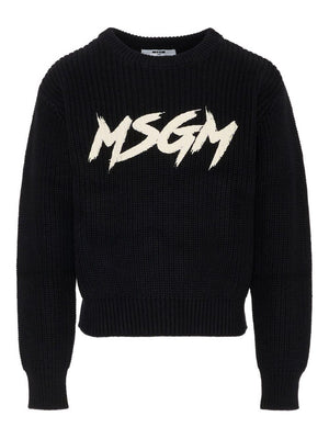 Maglione per bambino MSGM Kids nero con logo sul davanti
