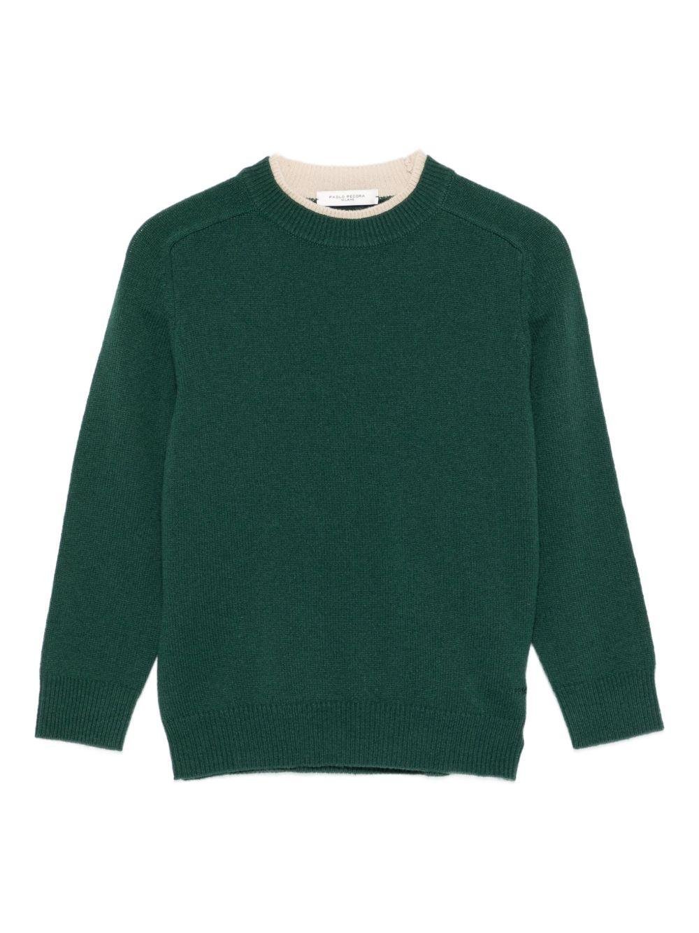 Maglione per bambino Paolo Pecora Kids verde con collo a contrasto - Rubino Kids