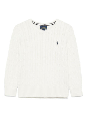 Maglione per bambino POLO RALPH LAUREN KIDS bianco a maglia intrecciata