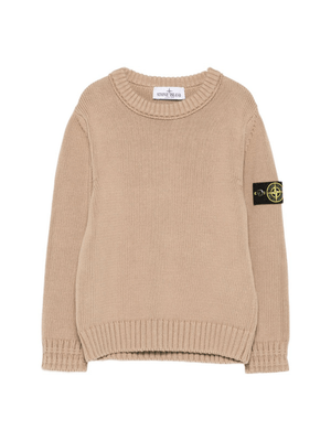 Maglione per bambino Stone Island Junior beige con applicazione con logo