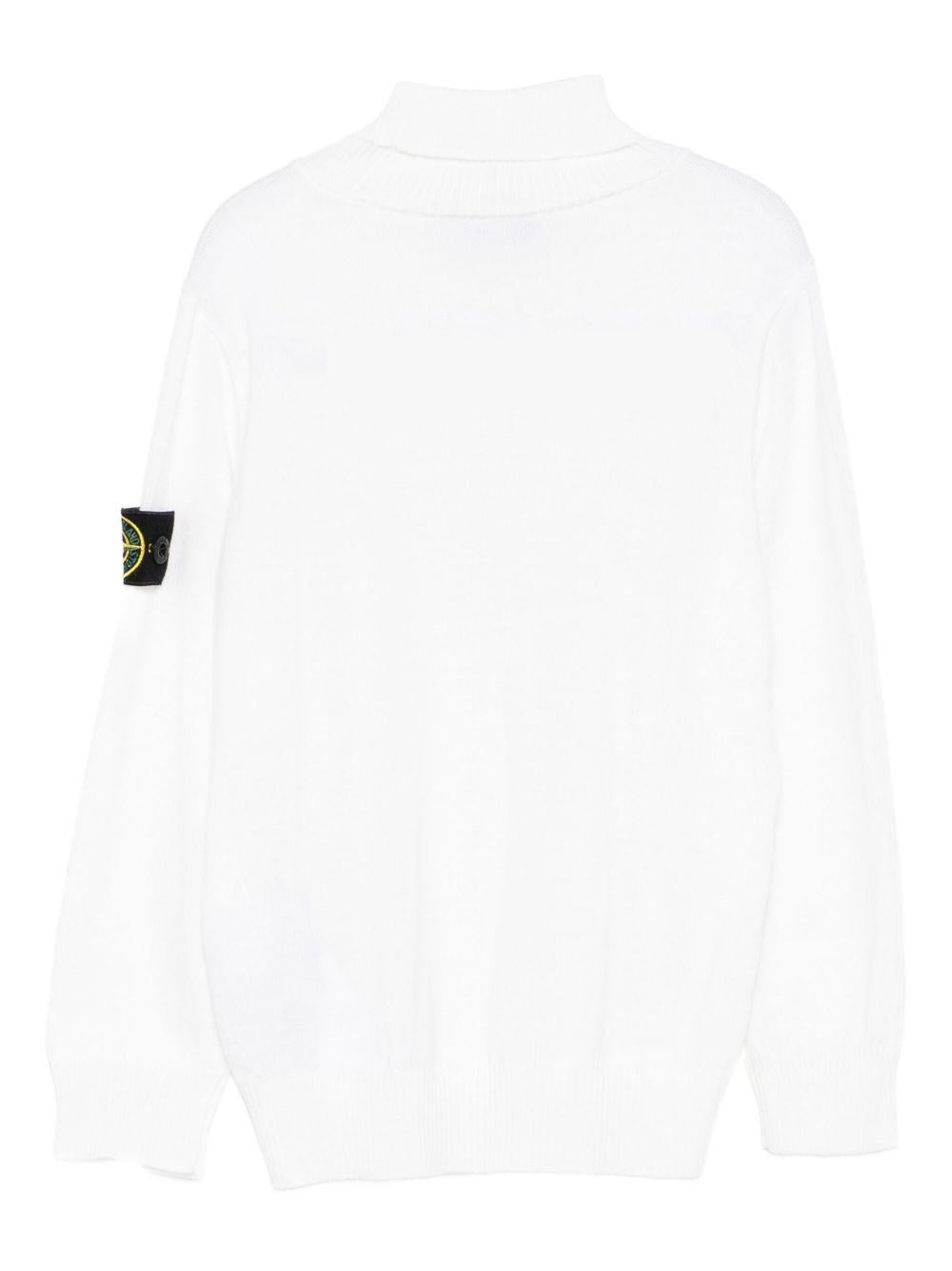 Maglione per bambino Stone Island Junior bianco a collo alto con logo e toppa - Rubino Kids