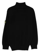 Maglione per bambino Stone Island Junior nero a collo alto con logo e toppa - Rubino Kids