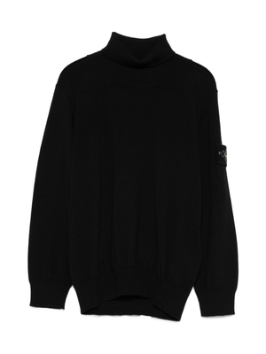 Stone Island Junior black turtleneck sweater for boys with logo and patch