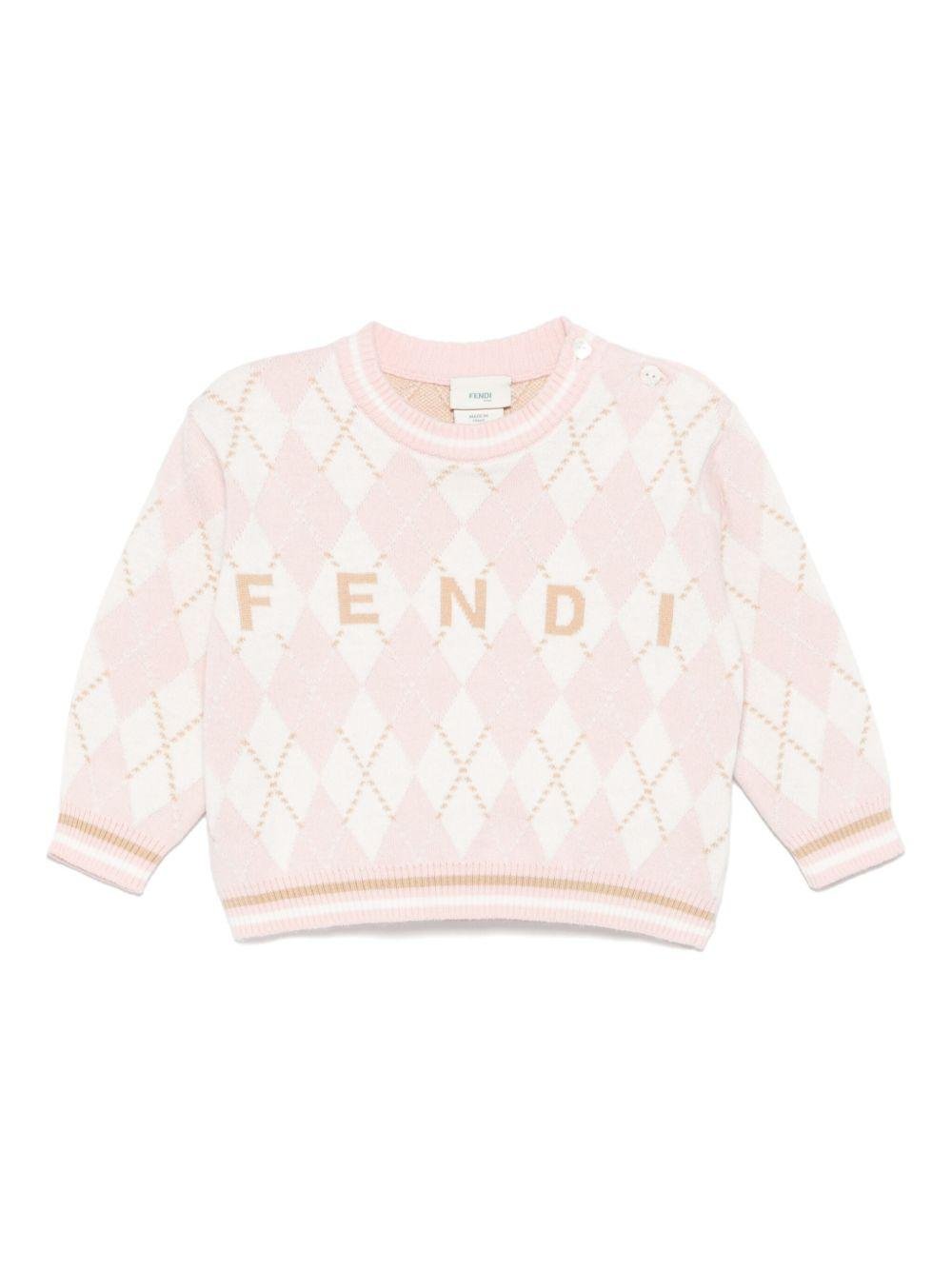 Maglione per neonata Fendi Kids rosa con ricamo - Rubino Kids