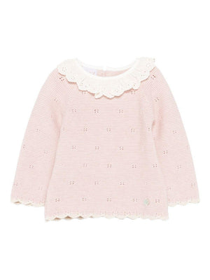 Maglione per neonata Paz Rodríguez rosa con dettagli a occhiello
