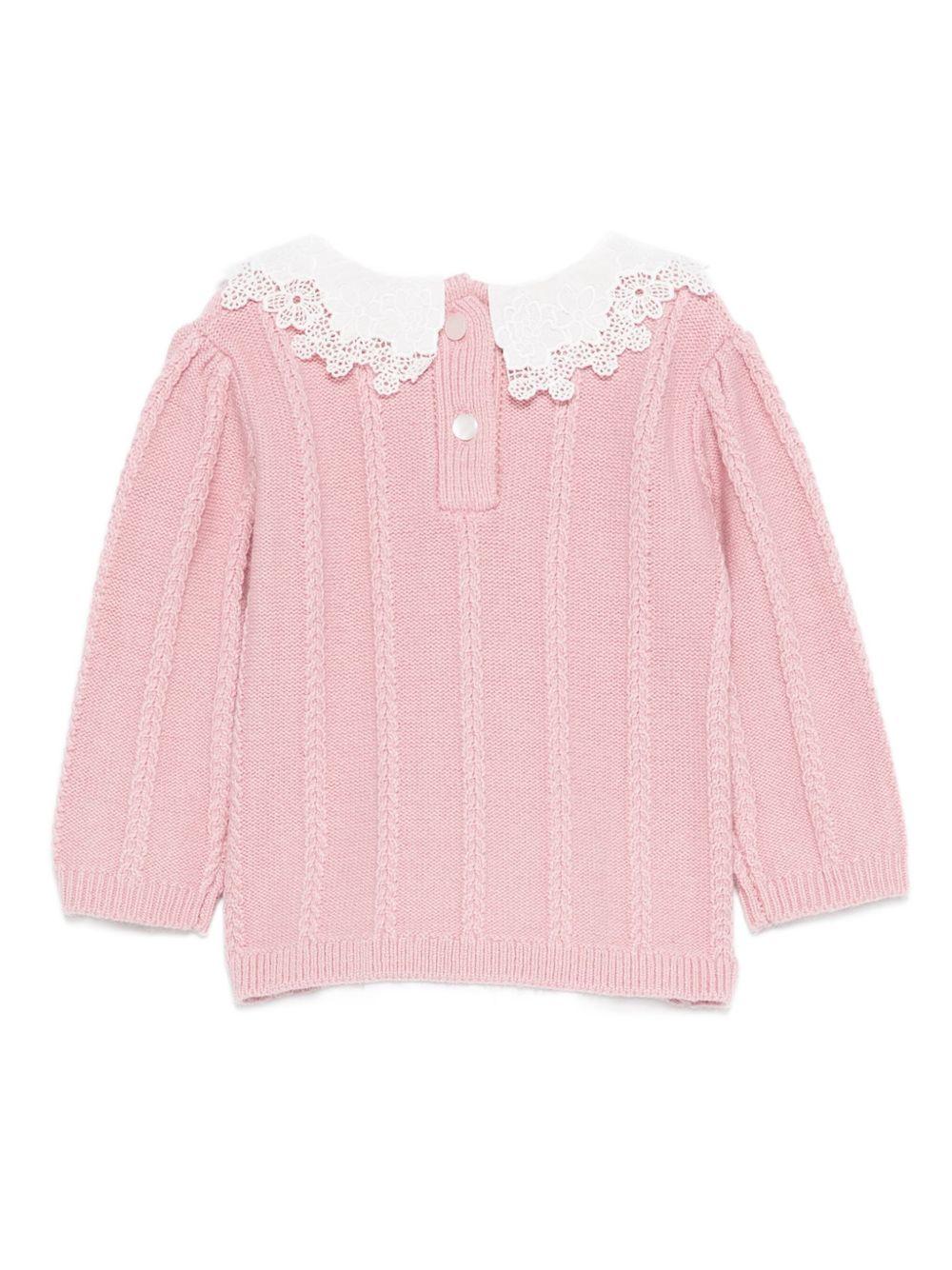 Maglione per neonata Tartine Et Chocolat rosa con colletto in pizzo - Rubino Kids