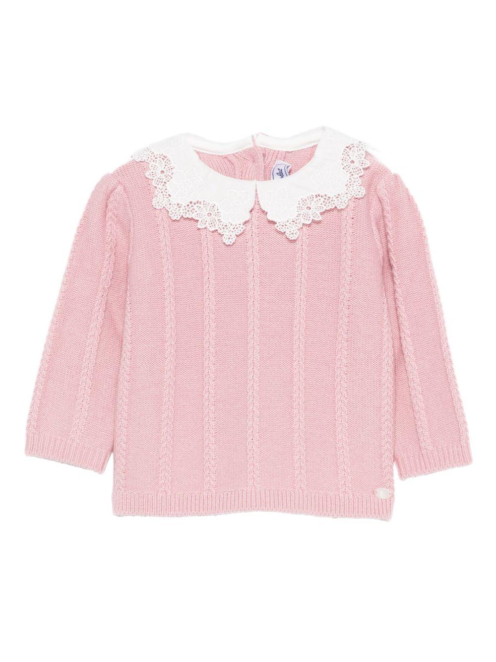 Maglione per neonata Tartine Et Chocolat rosa con colletto in pizzo - Rubino Kids