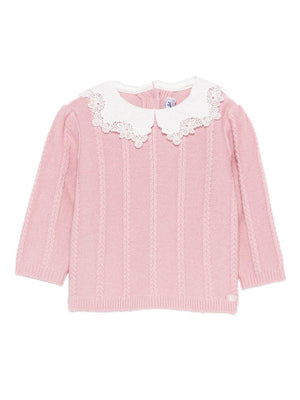 Tartine Et Chocolat pink baby girl sweater with lace collar