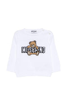 Maglione per neonati Moschino Kids bianca con logo ricamato sul davanti - Rubino Kids