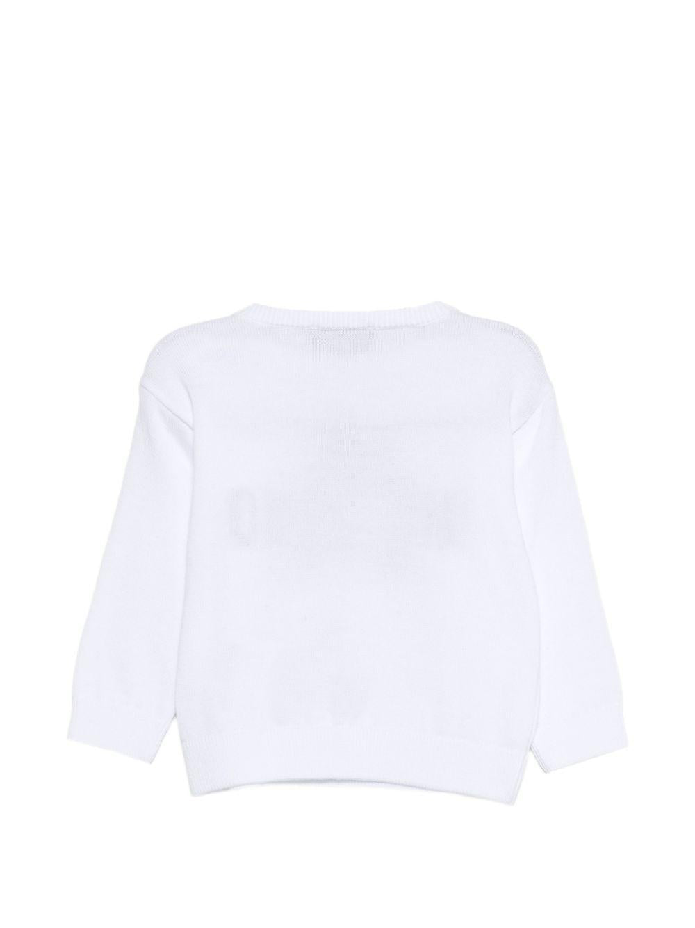 Maglione per neonati Moschino Kids bianca con logo ricamato sul davanti - Rubino Kids