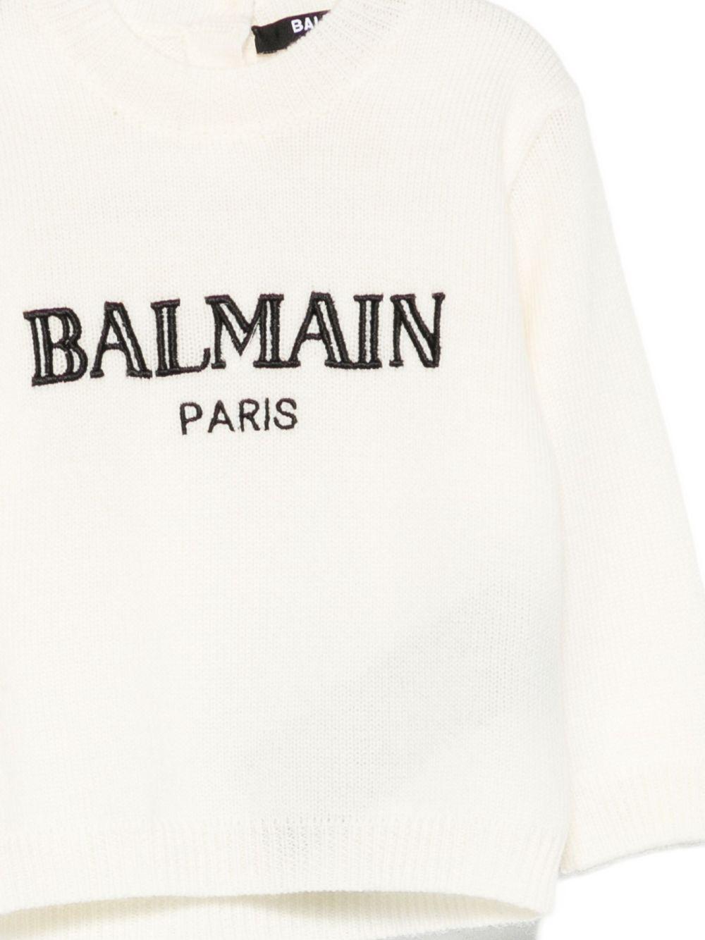 Maglione per neonato Balmain Kids bianco con ricamo - Rubino Kids