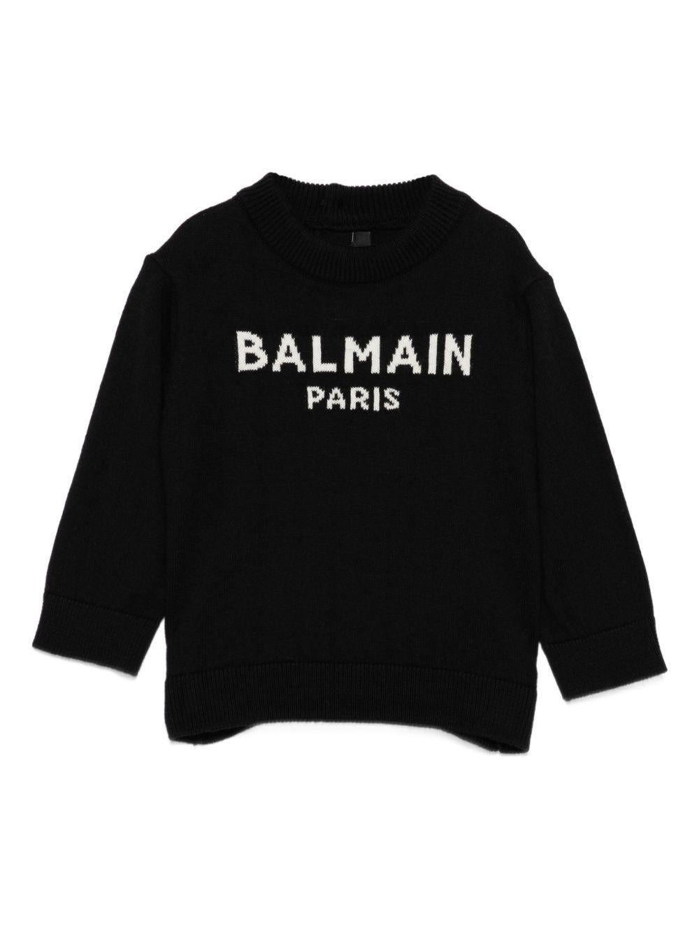 Maglione per neonato Balmain Kids nero con ricamo con logo - Rubino Kids