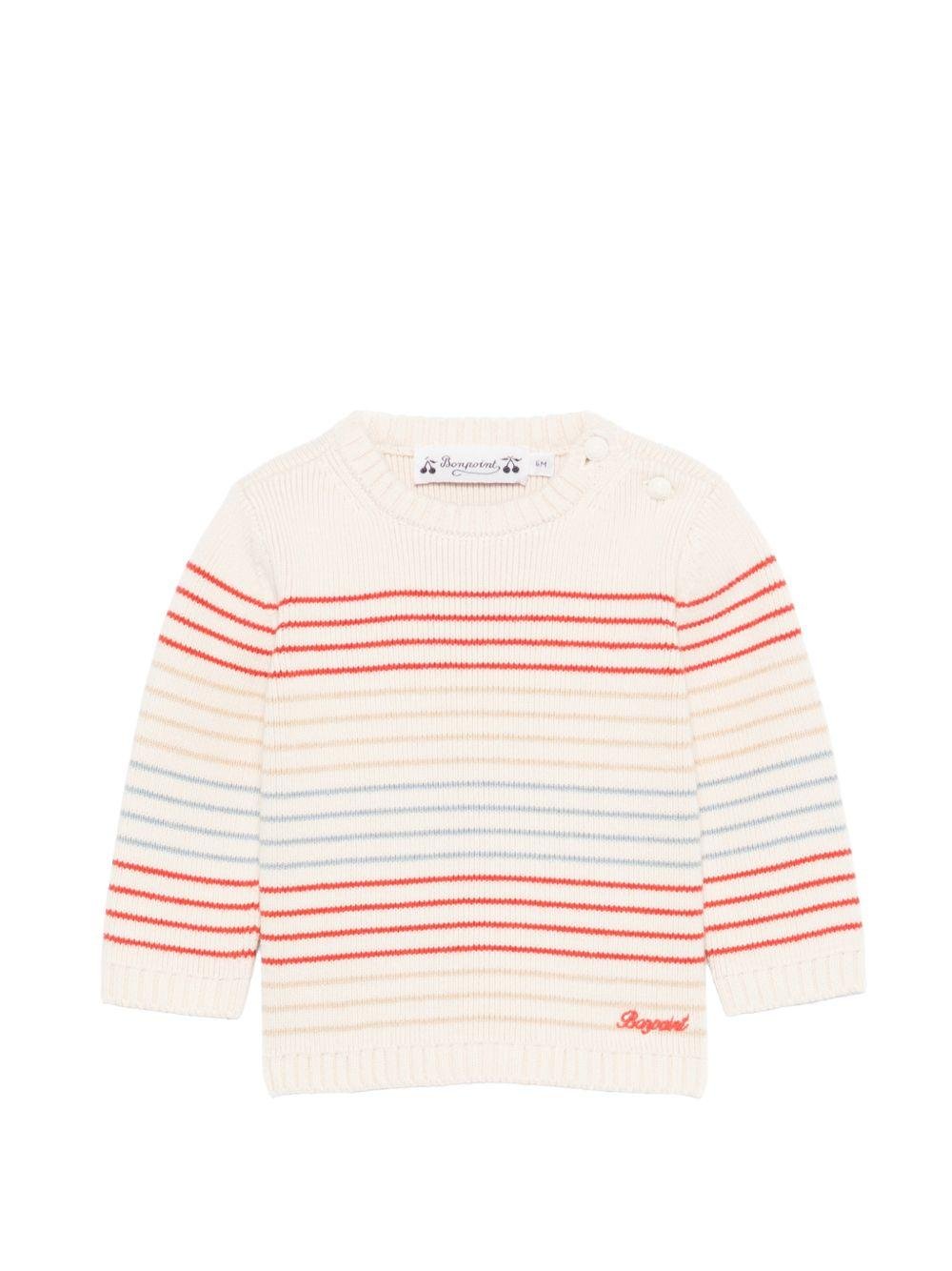 Maglione per neonato Bonpoint bianco con design a righe - Rubino Kids