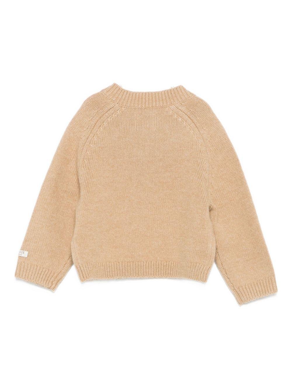 Maglione per neonato Donsje beige con orso ricamato - Rubino Kids
