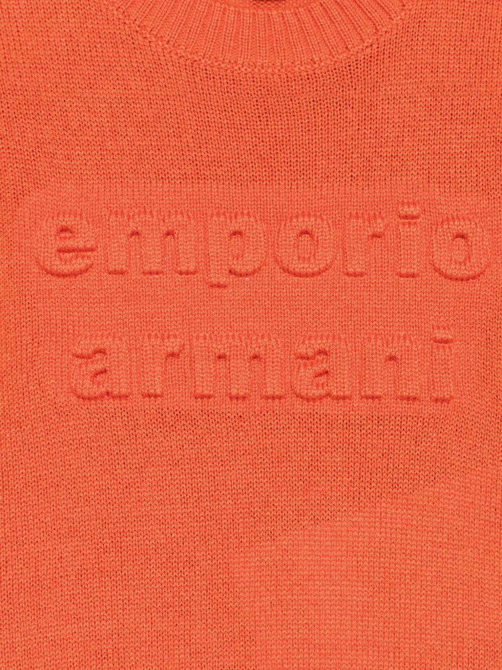 Maglione per neonato Emporio Armani Kids arancione con logo goffrato - Rubino Kids