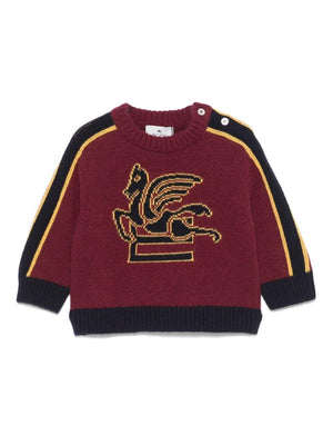 ETRO KIDS burgundy baby sweater with Pegasus motif