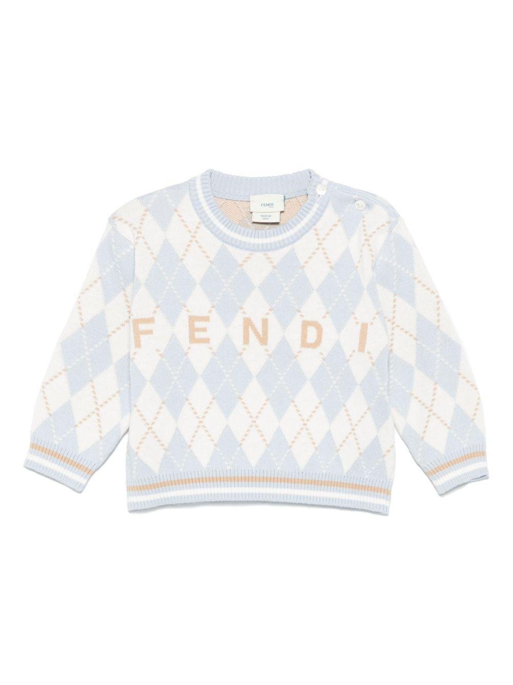 Maglione per neonato Fendi Kids azzurro con ricamo - Rubino Kids