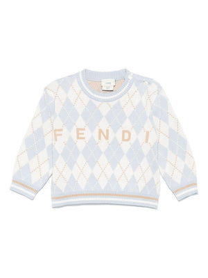 Fendi Kids baby boy's light blue sweater with embroidery