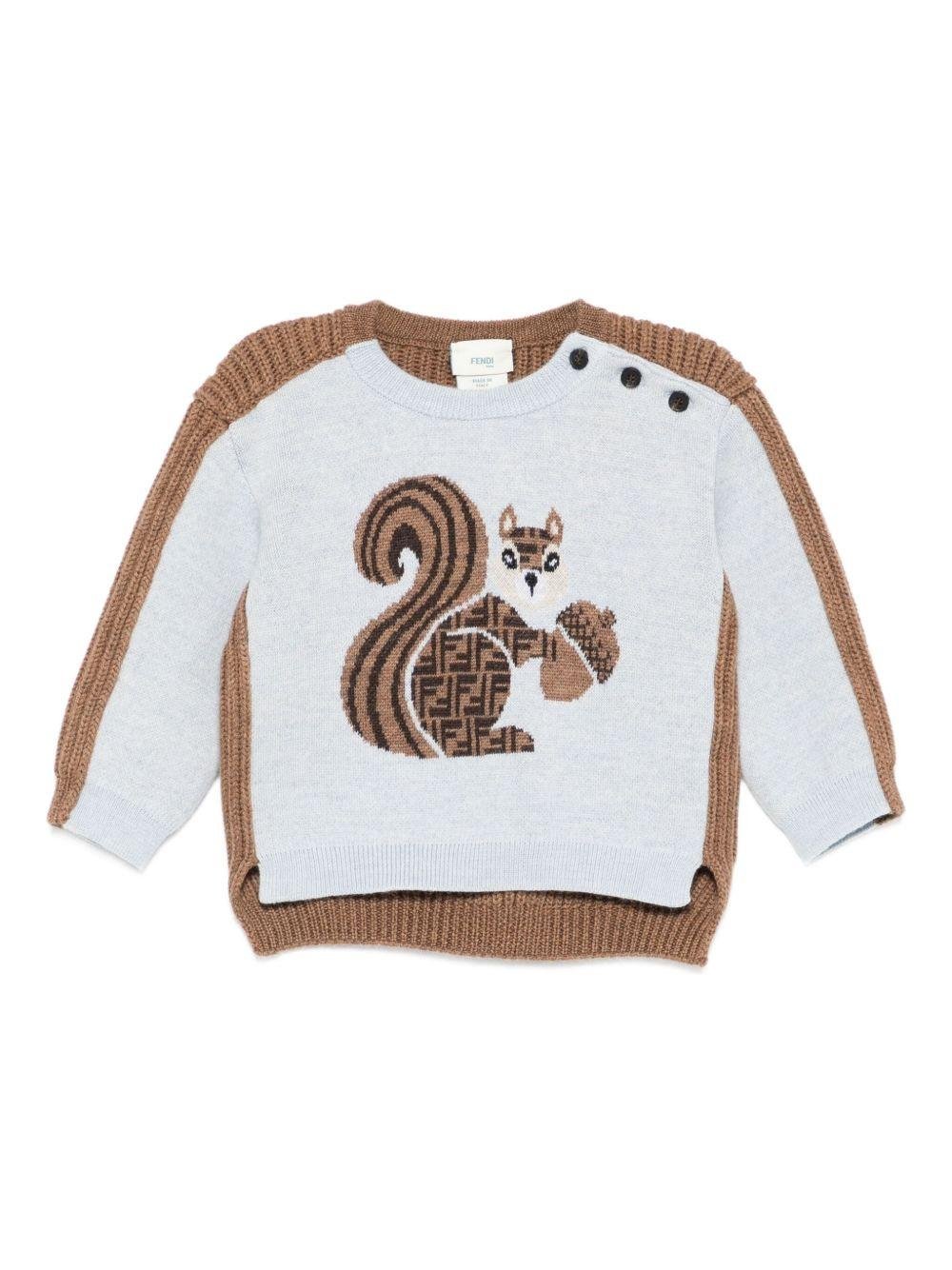 Maglione per neonato Fendi Kids marrone con ricamo scoiattolo - Rubino Kids