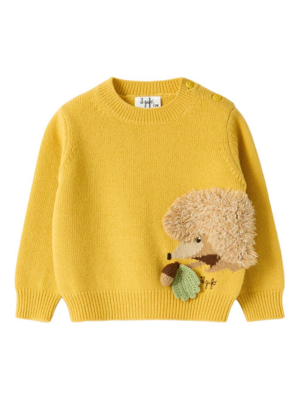 Maglione per neonato Il Gufo giallo con ricamo porcospino e ghianda - Rubino Kids