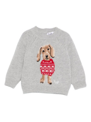 Maglione per neonato Il Gufo grigio con ricamo cagnolino