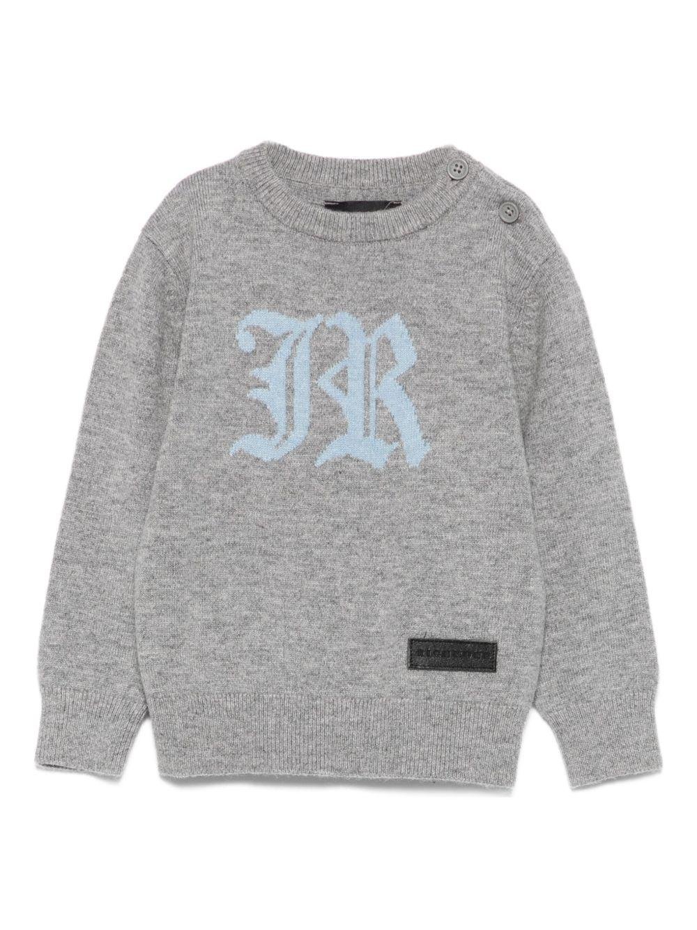 Maglione per neonato John Richmond Junior grigio con logo a intarsio - Rubino Kids