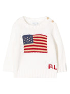 Maglione per neonato Polo Ralph Lauren Kids bianco con bandiera americana - Rubino Kids