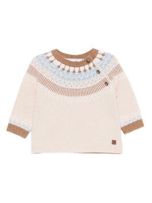 Tartine Et Chocolate beige baby sweater with fair isle motif