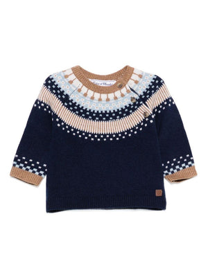 Tartine Et Chocolate baby sweater in blue with Fair Isle motif