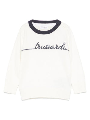 TRUSSARDI JUNIOR white baby sweater with logo embroidery