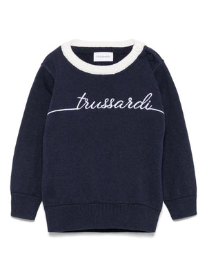 TRUSSARDI JUNIOR baby sweater in blue with logo embroidery
