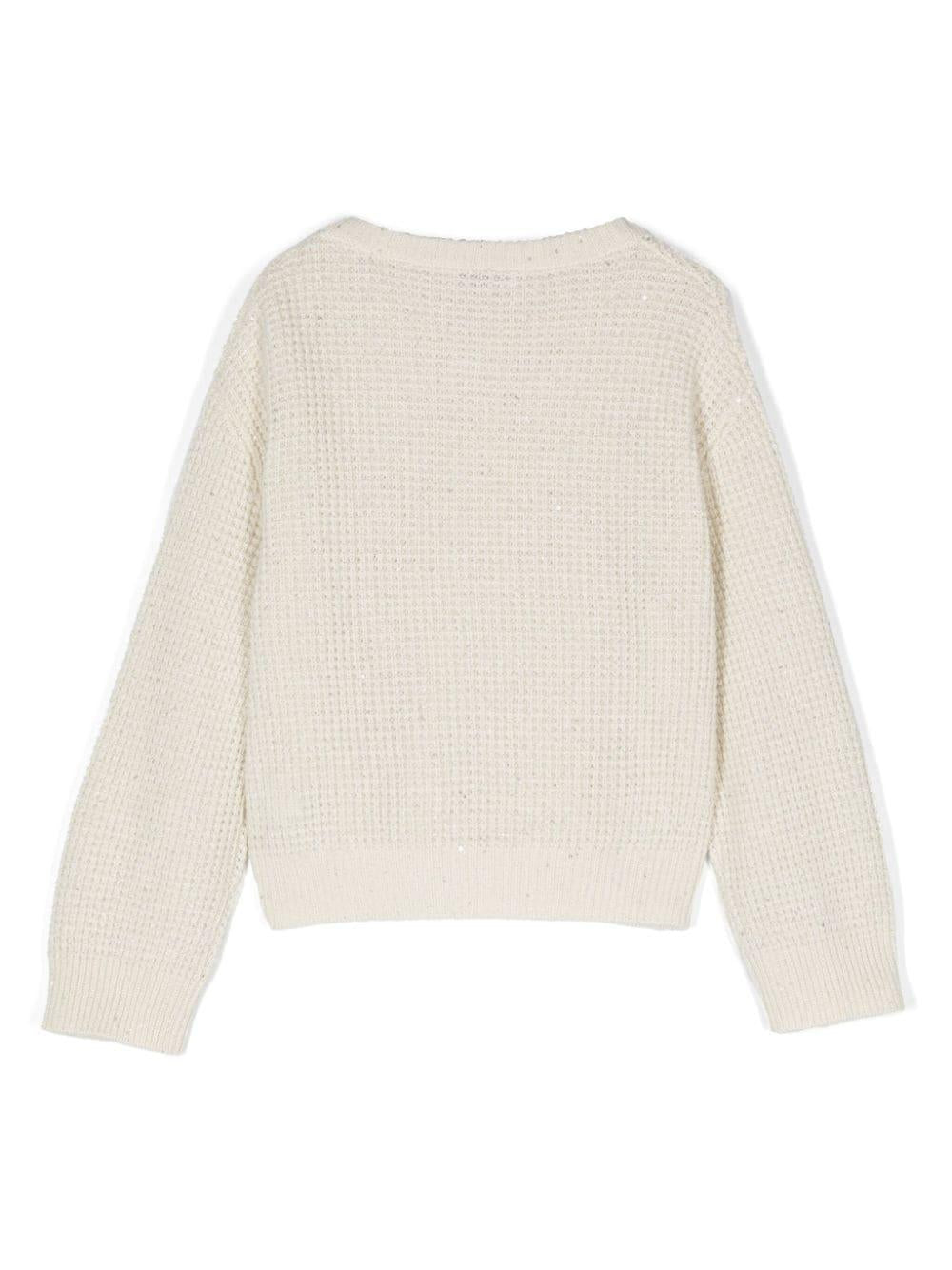 Maglione scintillante per bambina Brunello Cucinelli Kids beige con scollo rotondo - Rubino Kids