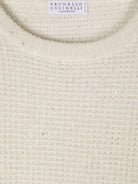 Maglione scintillante per bambina Brunello Cucinelli Kids beige con scollo rotondo - Rubino Kids