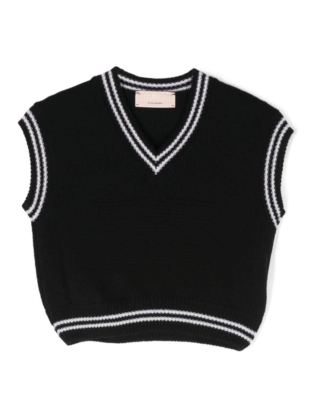 Maglione smanicato per bambina Elisabetta Franchi La Mia Bambina nero con scollo a V - Rubino Kids