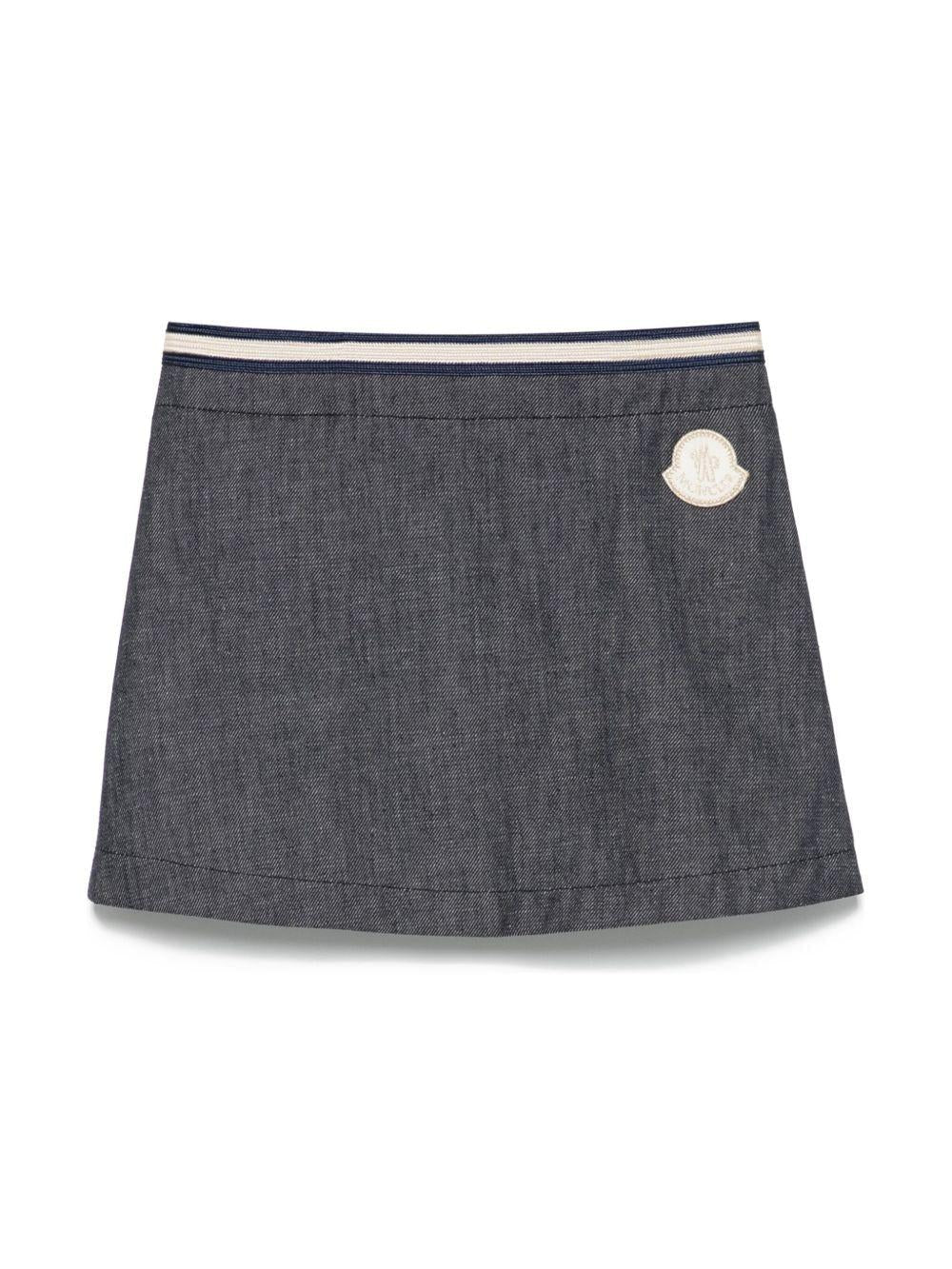 Minigonna denim per bambina Moncler Enfant blu con dettaglio a righe - Rubino Kids