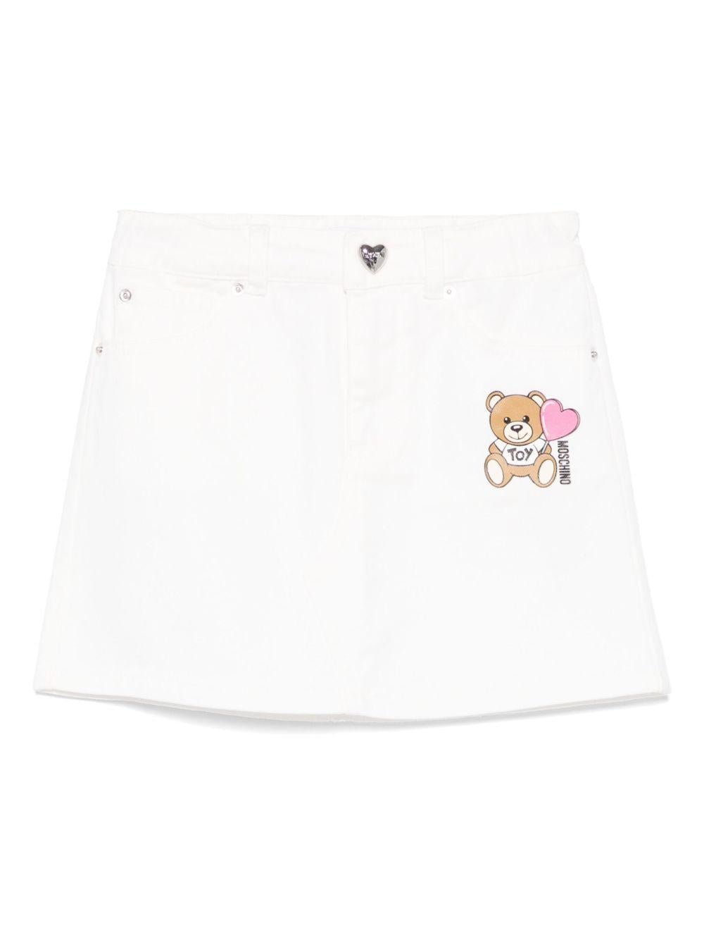 Minigonna denim per bambina Moschino Kids bianco con passanti - Rubino Kids