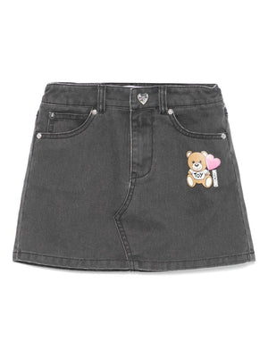 Moschino Kids black denim miniskirt with belt loops for girls