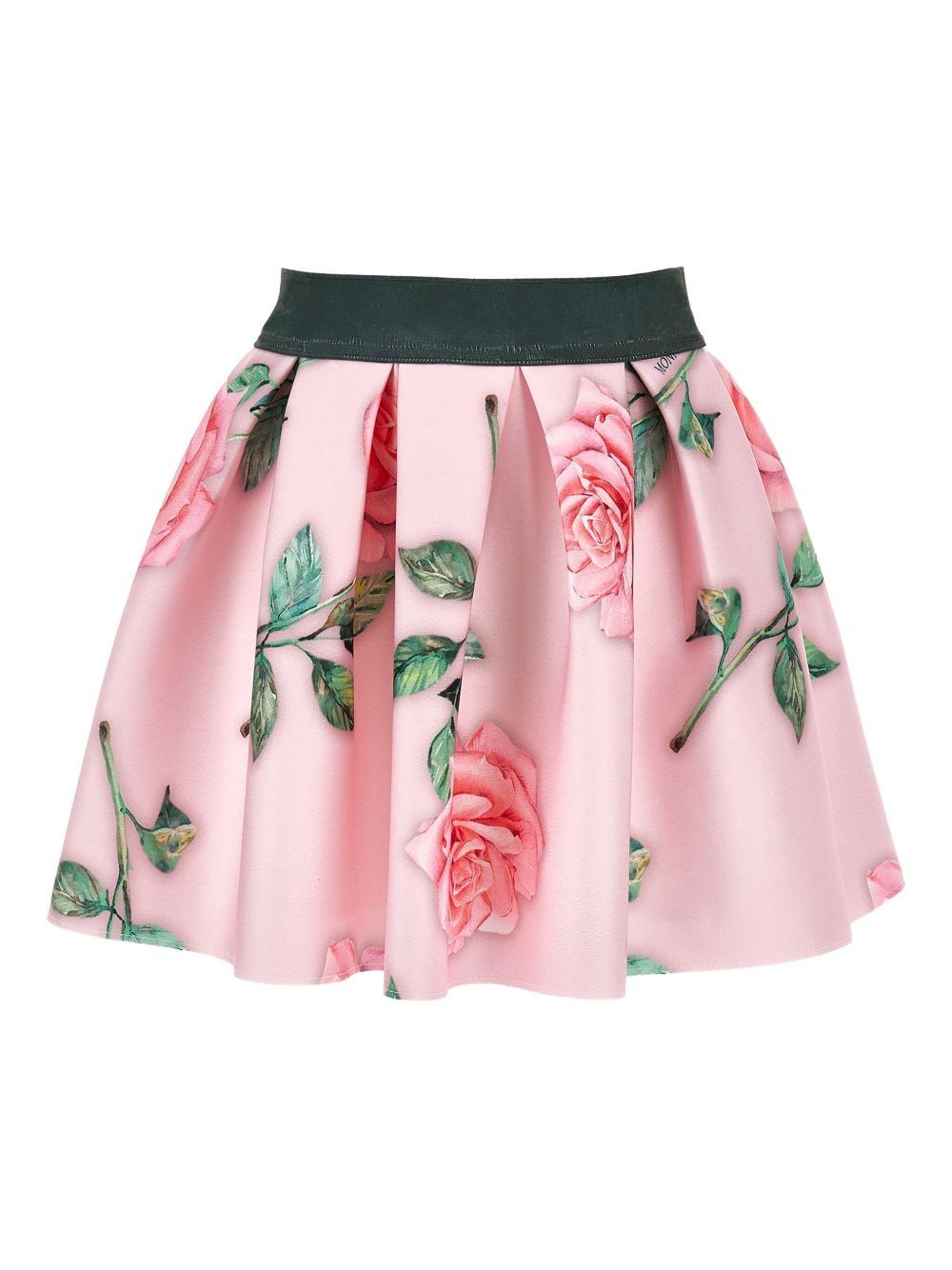 Minigonna per bambina Monnalisa rosa plissé a fiori - Rubino Kids