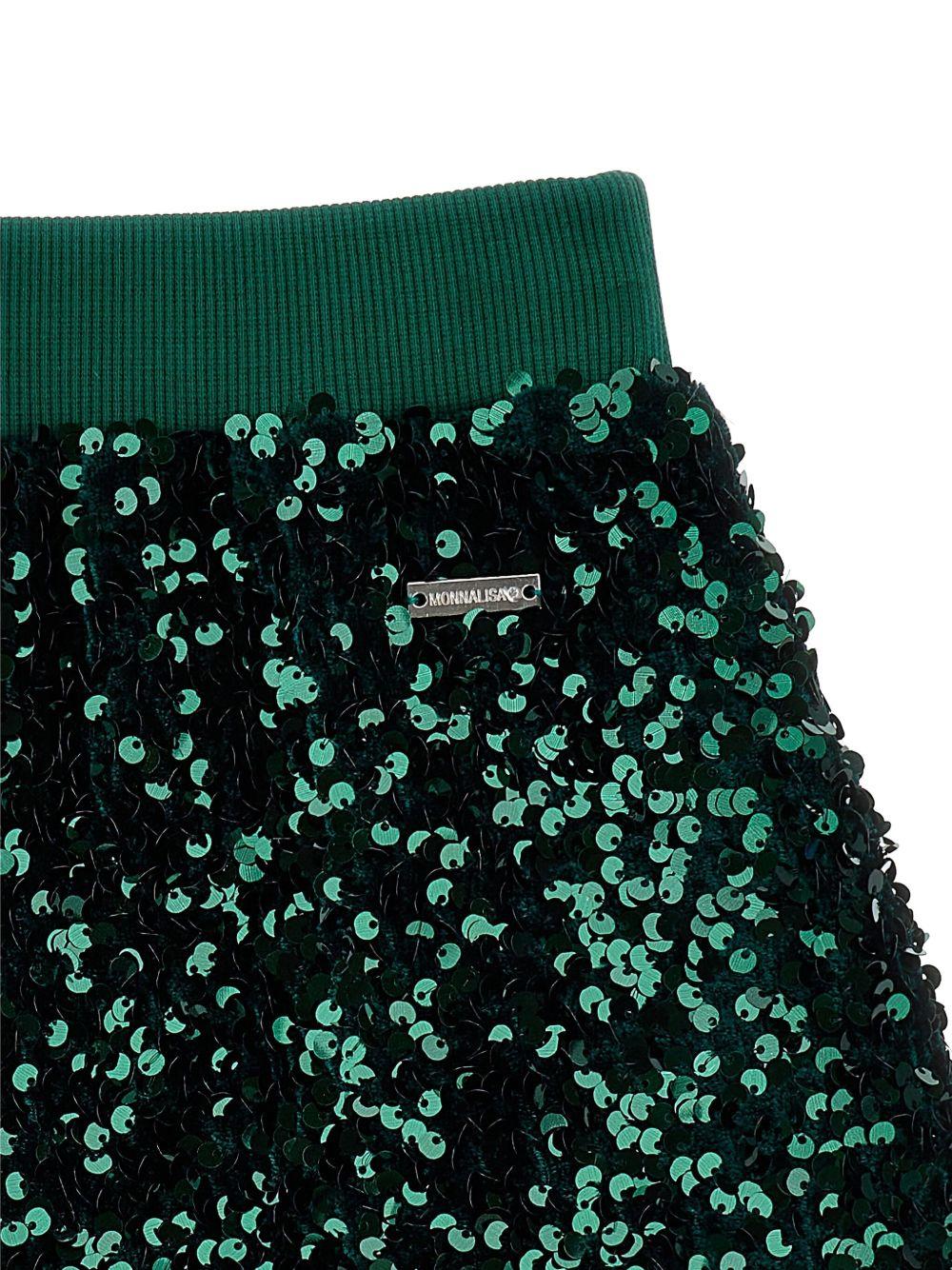 Minigonna per bambina Monnalisa verde con paillettes - Rubino Kids