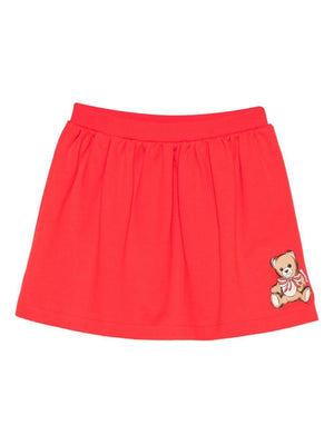 Moschino Kids red elasticated waist Teddy Bear miniskirt for girls