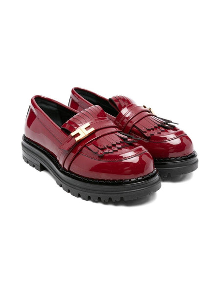 Elisabetta Franchi La Mia Bambina red moccasins for girls with fringe  details - Main Image