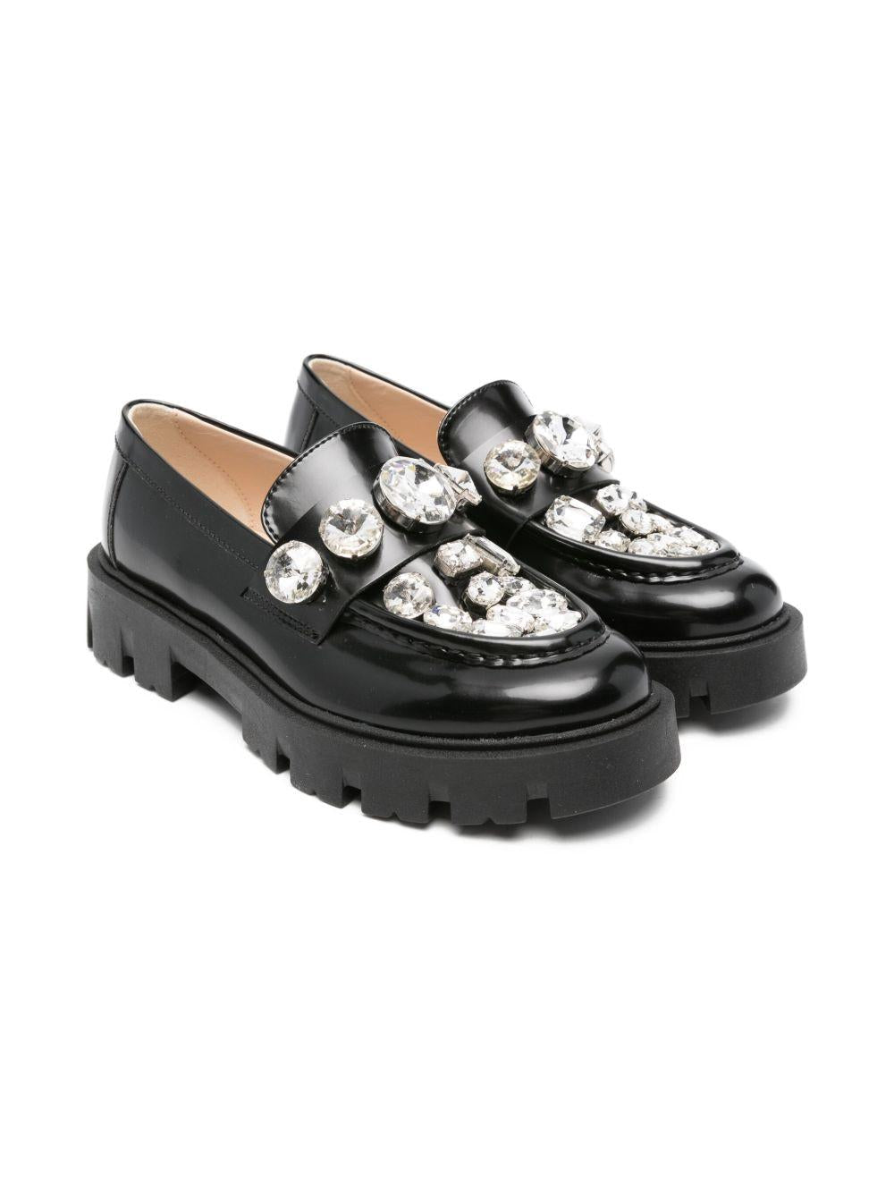 Mocassini per bambina Florens neri con decorazioni in cristallo - Rubino Kids